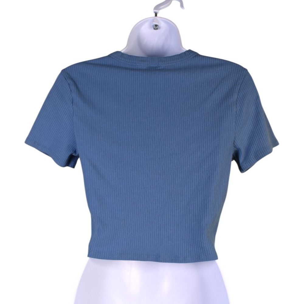 JoyLab Blue Ribbed Crop Top Tee Short Sleeve Activewear Medium Casual - Picture 3 of 6